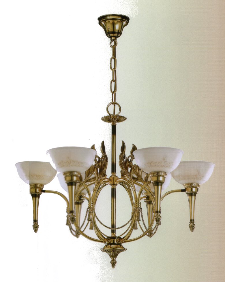 Люстра Bejorama art.20516, производство Испания; Высота:60 ;Диаметр:72 ;Глубина: ; Количество ламп: 6 ; Максимальная мощность лампы: 60 Вт. ; Цвет: кожа, кожа зеленая патина;  Цена: ;  