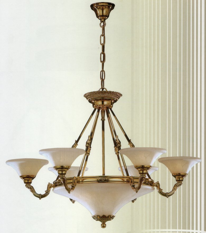 Люстра Bejorama art.20646, производство Испания; Высота:64 ;Диаметр:90 ;Глубина: ; Количество ламп:6+5 ; Максимальная мощность лампы:60 Вт. ; Цвет: кожа, матовое золото;  Цена: ;  