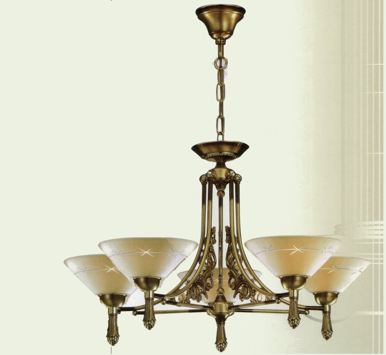 Люстра Bejorama art.20865, производство Испания; Высота:47 ;Диаметр:70 ;Глубина: ; Количество ламп: 5; Максимальная мощность лампы:60 Вт. ; Цвет: кожа, матовое золото;  Цена: ; 