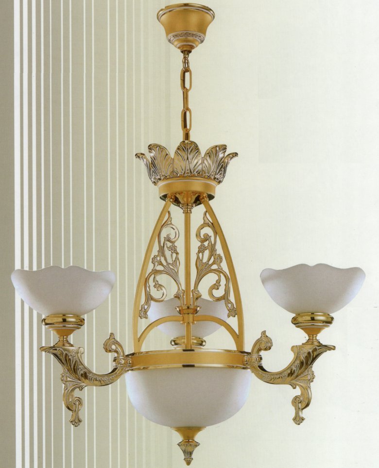 Люстра Bejorama art.21083, производство Испания; Высота:62 ;Диаметр:73 ;Глубина: ; Количество ламп: 3+3; Максимальная мощность лампы:60 Вт. ; Цвет: кожа, матовое золото;  Цена: ; 