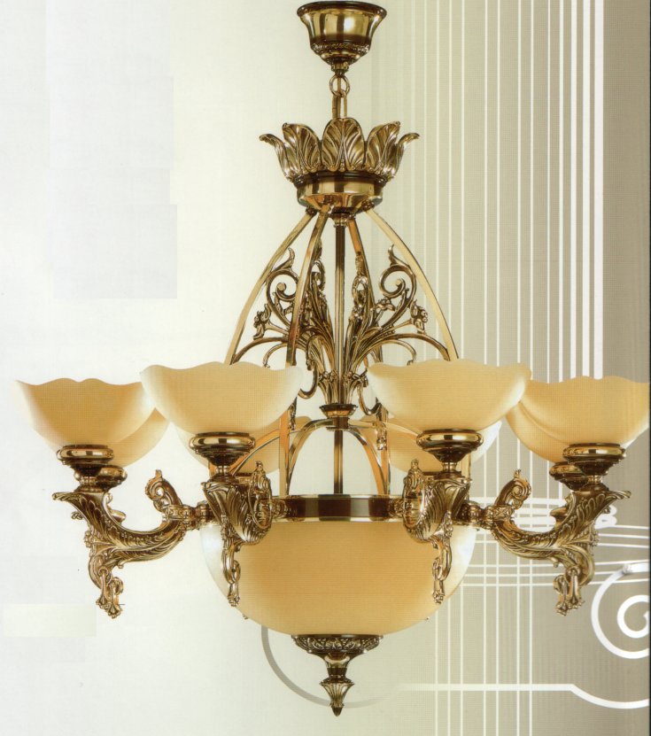 Люстра Bejorama art.21148, производство Испания; Высота:75 ;Диаметр:90 ;Глубина: ; Количество ламп: 4+8; Максимальная мощность лампы:60 Вт. ; Цвет: кожа, матовое золото;  Цена: ; 