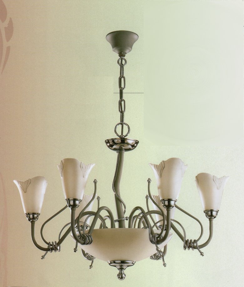 Люстра Bejorama art.60586, производство Испания; Высота:53 ;Диаметр:74 ;Глубина: ; Количество ламп:9 ; Максимальная мощность лампы: 60 Вт. ; Цвет: кожа, хром , хром матовый;  Цена: ; 