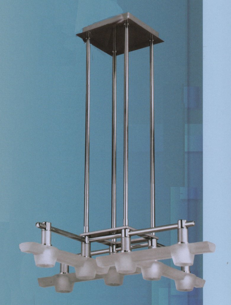 Люстра Iberlamp art.066_08_87-01, производство Испания; Высота:52 ; Диаметр:56; Глубина: ; Количество ламп:8хЕ-27галоген ; Максимальная мощность лампы:40 Вт.;  Стекло: белое матовое; Металл: хром + матовый никель ; 