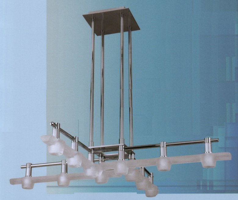 Люстра Iberlamp art.066_09_87-01, производство Испания; Высота:52 ; Диаметр:86; Глубина: ; Количество ламп:12хЕ-27 галоген ; Максимальная мощность лампы:40 Вт.;  Стекло: белое матовое; Металл: хром + матовый никель ; 