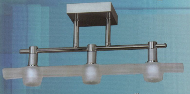 Люстра Iberlamp art.066_33_87-01, производство Испания; Высота:17,5 ; Ширина:44; Глубина:11 ; Количество ламп:3хЕ-27 галоген ; Максимальная мощность лампы:40 Вт.;  Стекло: белое матовое; Металл: хром + матовый никель ; 