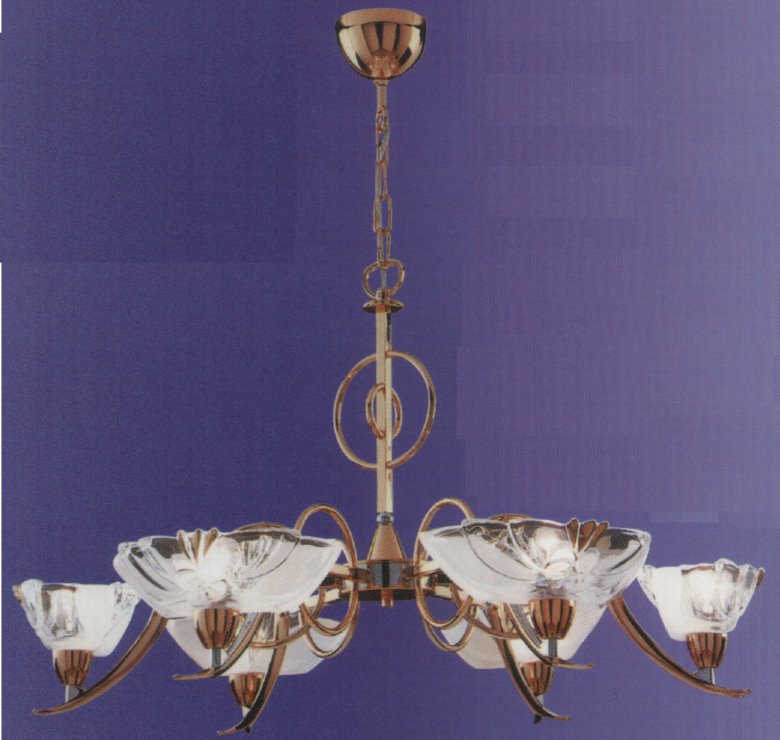 Люстра Jomluz art.10205_5_6, производство Испания; Высота:48 ; Диаметр:79; Глубина: ; Количество ламп:6хЕ14 ; Максимальная мощность лампы:40 Вт.;  Металл:золото,матовое золото, никель, хром ; 